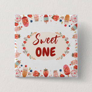 Sweet One Birthday Strawberry Doughnut Ice Cream 1 15 Cm Square Badge