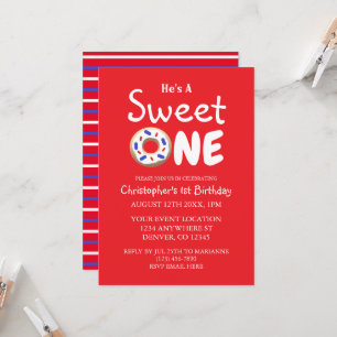 Sweet One Blue Doughnut Boy 1st Birthday Invitation