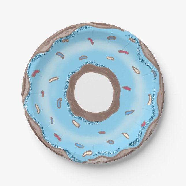 Sweet One Boy Blue Doughnut Birthday  Paper Plate (Front)