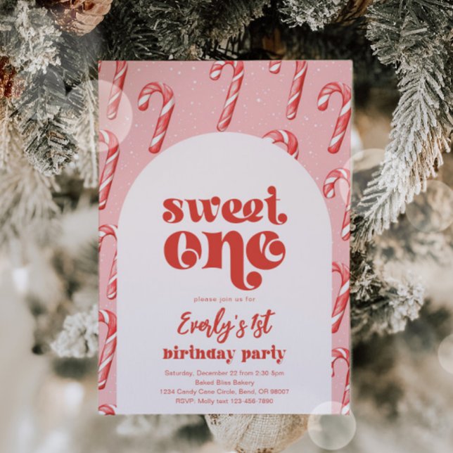 Sweet One Candy Cane Birthday Invitation (Creator Uploaded)