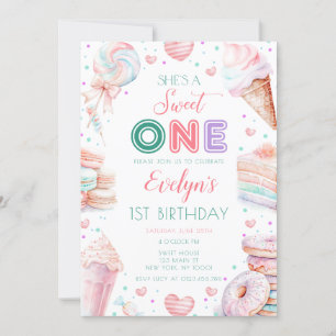 Sweet one Candy Girl 1st Birthday Invitation