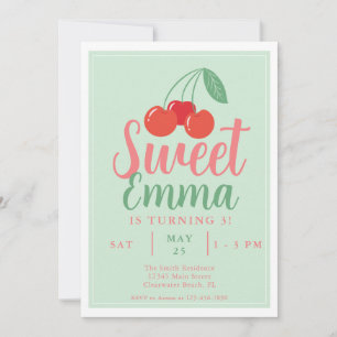 Sweet One Cherry 3rd Birthday Invitation