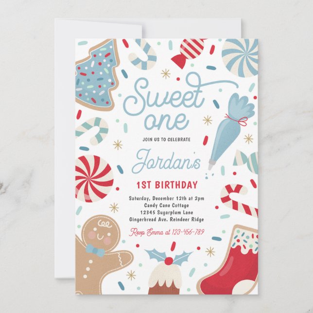 Sweet One Christmas Cookie 1st Birthday Party  Invitation (Front)