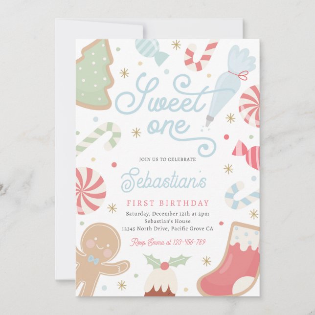Sweet One Christmas Cookie 1st Birthday Party  Invitation (Front)