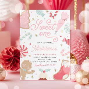 Sweet One Christmas Cookie 1st Birthday Party  Invitation
