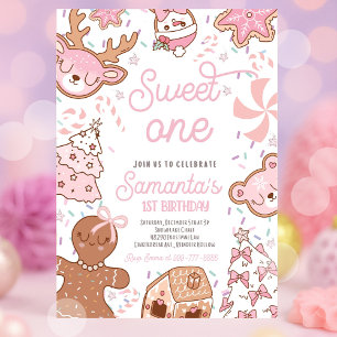 Sweet One Christmas Cookie 1st Birthday Party Invitation