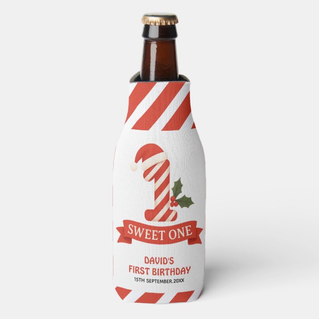 Sweet One Christmas First Birthday Bottle Cooler (Bottle Front)