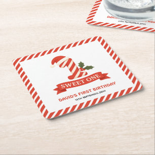 Sweet One Christmas First Birthday Square Paper Coaster