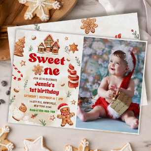 Sweet One Christmas Gingerbread House Birthday  Invitation
