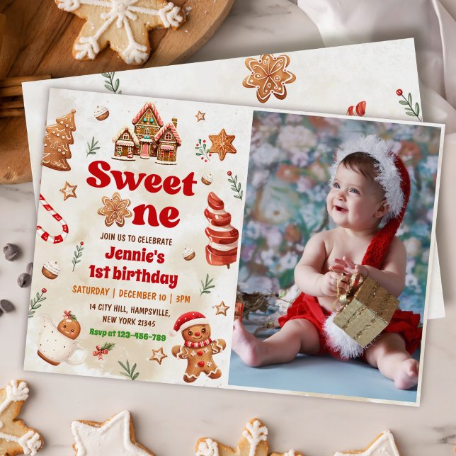 Sweet One Christmas Gingerbread House Birthday  Invitation (Creator Uploaded)
