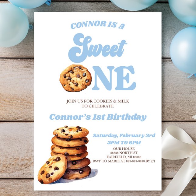 Sweet One Cookies and Milk 1st Birthday Party Invitation (Creator Uploaded)