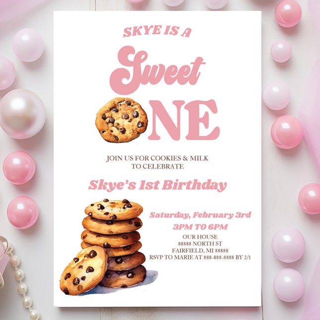Sweet One Cookies and Milk 1st Birthday Party Invitation (Creator Uploaded)