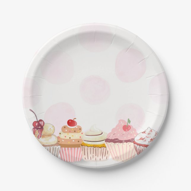 Sweet One Cupcake Birthday Party  Paper Plate (Front)