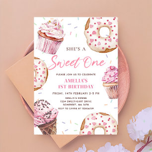 Sweet One Cupcake & Doughnuts 1st Birthday Invitat Invitation