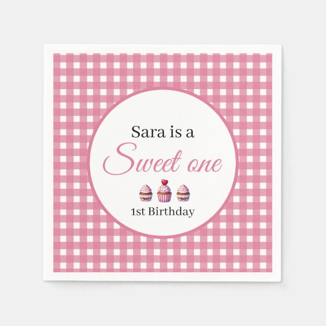 Sweet One Cupcake for 1st Birthday Girl Party  Napkin (Front)