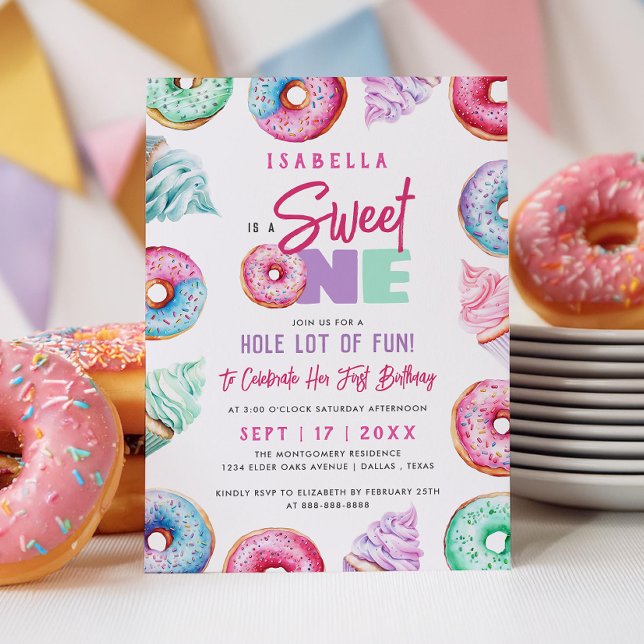 Sweet One Cute Doughnuts Girl 1st Birthday Party Invitation (Creator Uploaded)