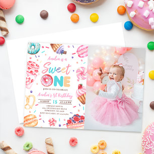 Sweet One Donut Candy 1st Birthday Photo Invitation