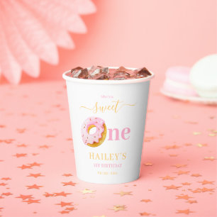 Sweet One Donuts Birthday Invitation, Girls 1st Paper Cups