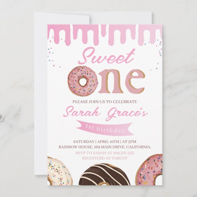 Sweet One Doughnut 1st Birthday Invitation (Front)