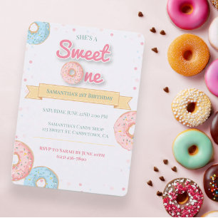Sweet One Doughnut 1st Birthday Invitation