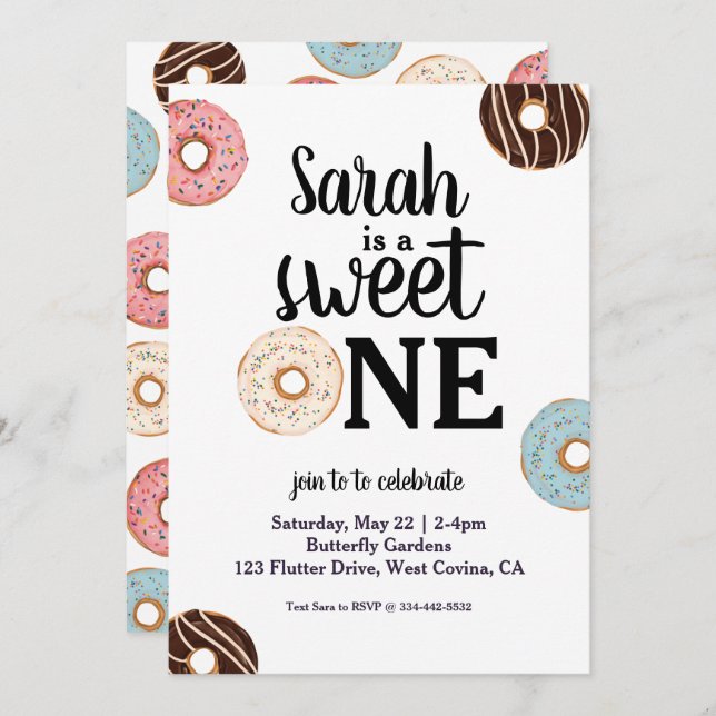 Sweet One Doughnut Birthday Invitation (Front/Back)