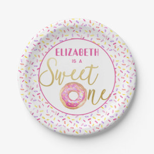 Sweet One Doughnut Birthday Pink Sprinkles Paper Plate