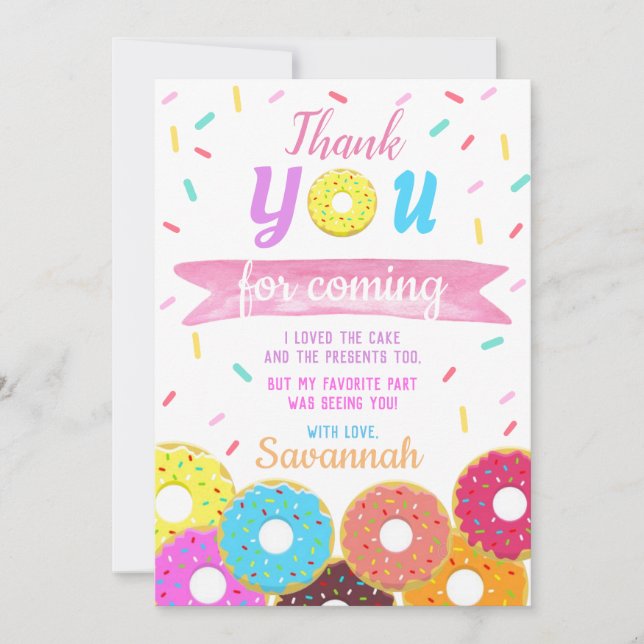 Sweet One Doughnut Birthday Thank You Card (Front)