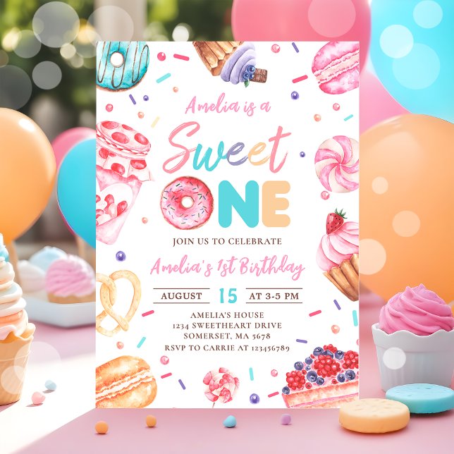 Sweet One Doughnut Candy 1st Birthday Invitation (Creator Uploaded)