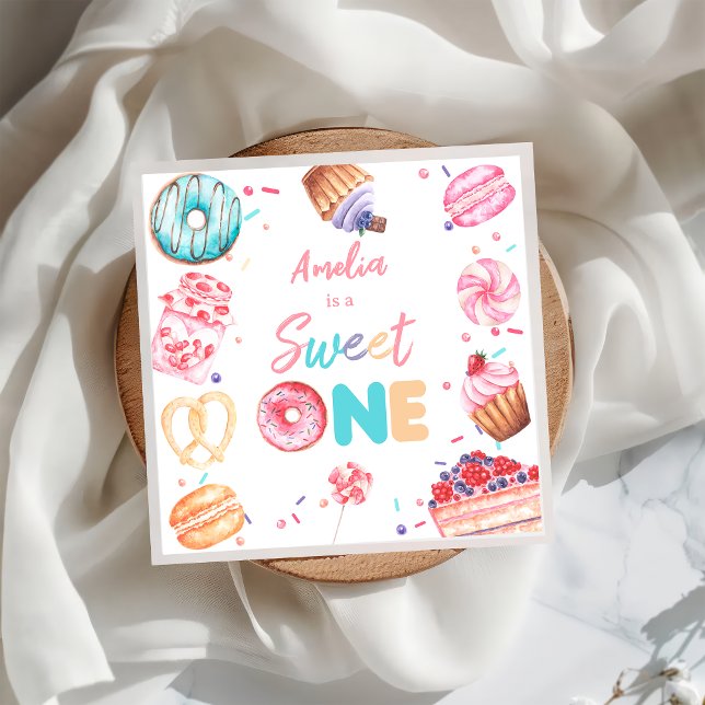 Sweet One Doughnut Candy Birthday Paper Napkin (Creator Uploaded)
