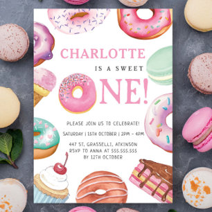 Sweet One Doughnut Dessert 1st First Birthday Part Invitation