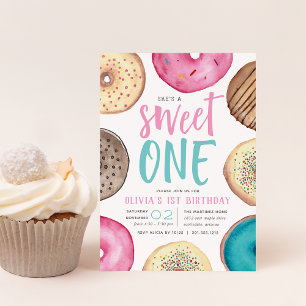Sweet One   Doughnut First Birthday Party Invitation