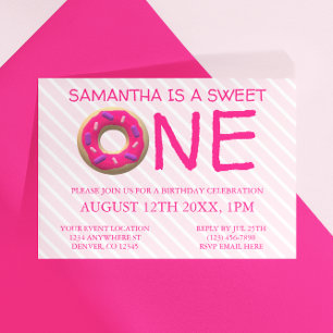 Sweet One Doughnut Girl 1st Birthday Invitation