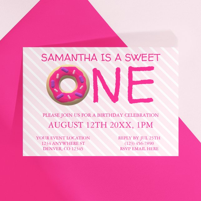 Sweet One Doughnut Girl 1st Birthday Invitation (Creator Uploaded)