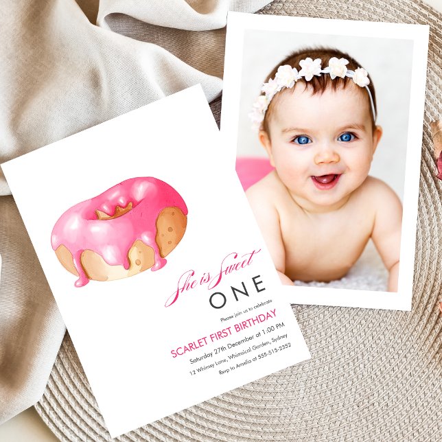 Sweet One doughnut illustration 1st birthday Invitation (Creator Uploaded)