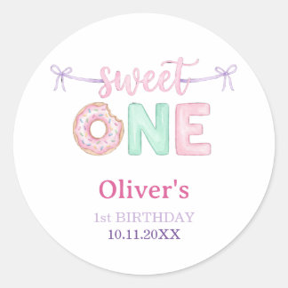 Sweet One Doughnut Pastel 1st Birthday Favour Stic Classic Round Sticker