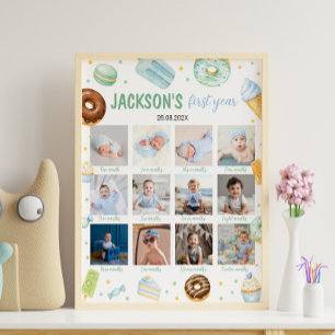 Sweet One Doughnut Pastel First Year Photo Milesto Poster
