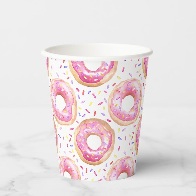 Sweet One Doughnut Pink 1st Birthday Party Paper Cups (Front)