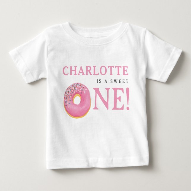 Sweet One Doughnut Pink 1st First Birthday Party Baby T-Shirt (Front)