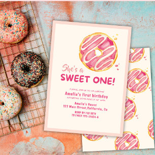 Sweet one doughnut pink girl first birthday invitation