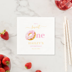 Sweet One Doughnuts Birthday Invitation, Girls 1st Napkin