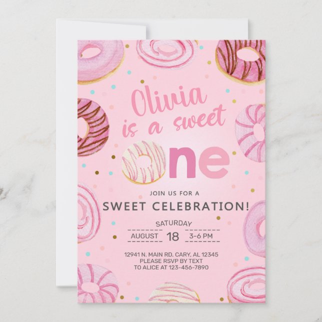 Sweet One doughnuts girl first, 1st birthday invit Invitation (Front)