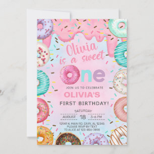 Sweet One doughnuts girl first, 1st birthday invit Invitation