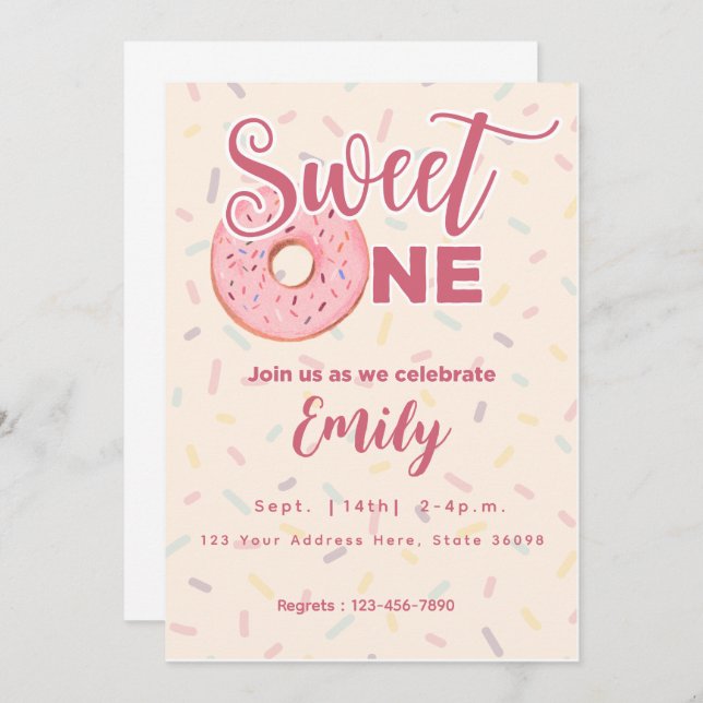 Sweet One First Bday Invitation (Front/Back)