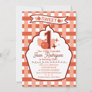 Sweet One First Birthday Gingham Photo Invitations