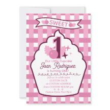 Sweet One First Birthday Gingham Photo Invitations