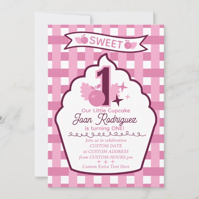 Sweet One First Birthday Gingham Photo Invitations (Front)