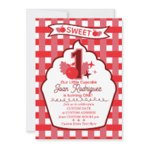 Sweet One First Birthday Gingham Photo Invitations