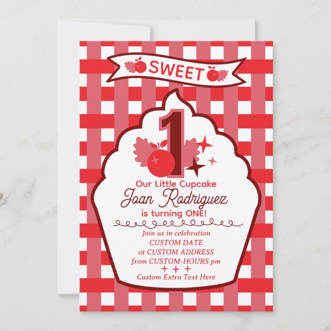Sweet One First Birthday Gingham Photo Invitations (Front)