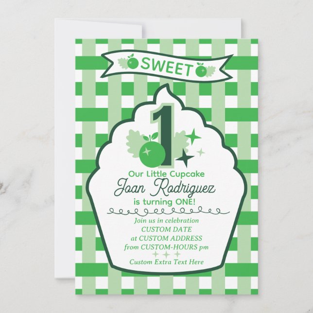 Sweet One First Birthday Gingham Photo Invitations (Front)