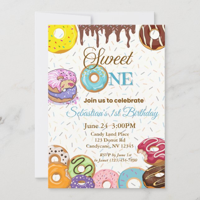 Sweet One First Birthday Invitation- Boy Invitation (Front)